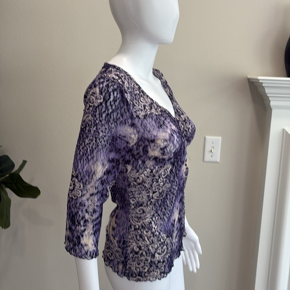 Vintage Yazdi Sheer Floral Mesh Tie Dye Stretch Lace Top Womens Size Small M Y2K - Picture 11 of 13